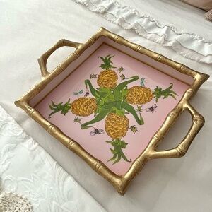 Jaye’s Studio Pink Enameled Botanical Pineapple Tray
